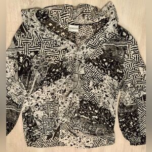 Chico’s Women’s Medium Black & White Long Sleeve Blouse, Abstract Design - Cute